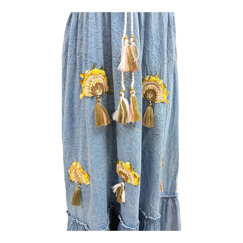 Thumbnail: Denim maxi dress with embroidery detail 