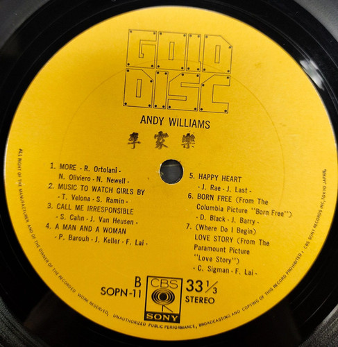 Andy Williams ‎– Gold Disc | 港膠所 Vinyl HK