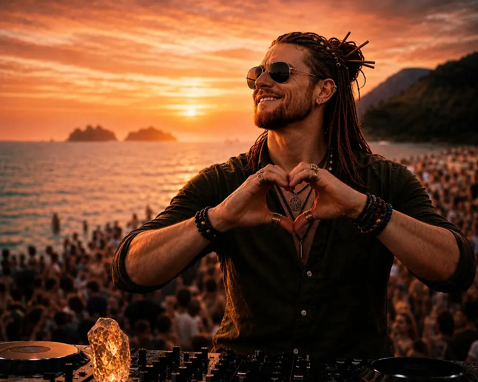 DJ hands in heart Beach sunset