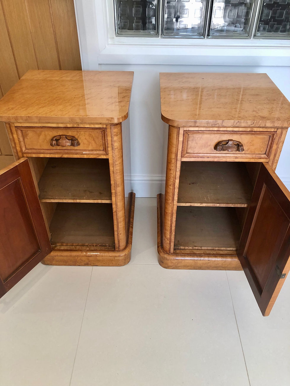 Thumbnail: Pair of Victorian Birdseye Maple Cupboard Drawers 