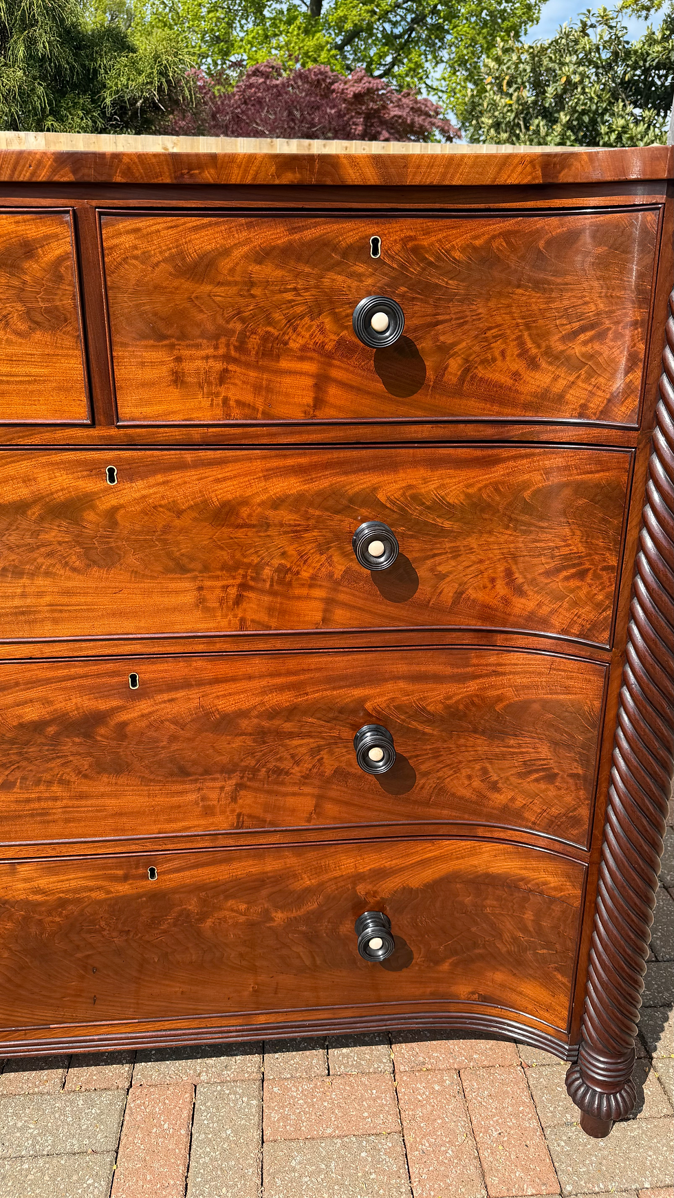 Thumbnail: Fully Restored Regency Mahogany Inverted Bow Front Chest Of Drawers