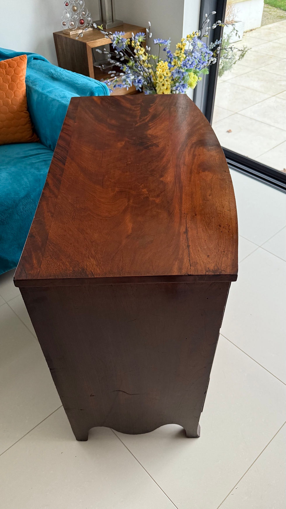 Thumbnail: Small Mahogany Bow Front Chest of Frawers