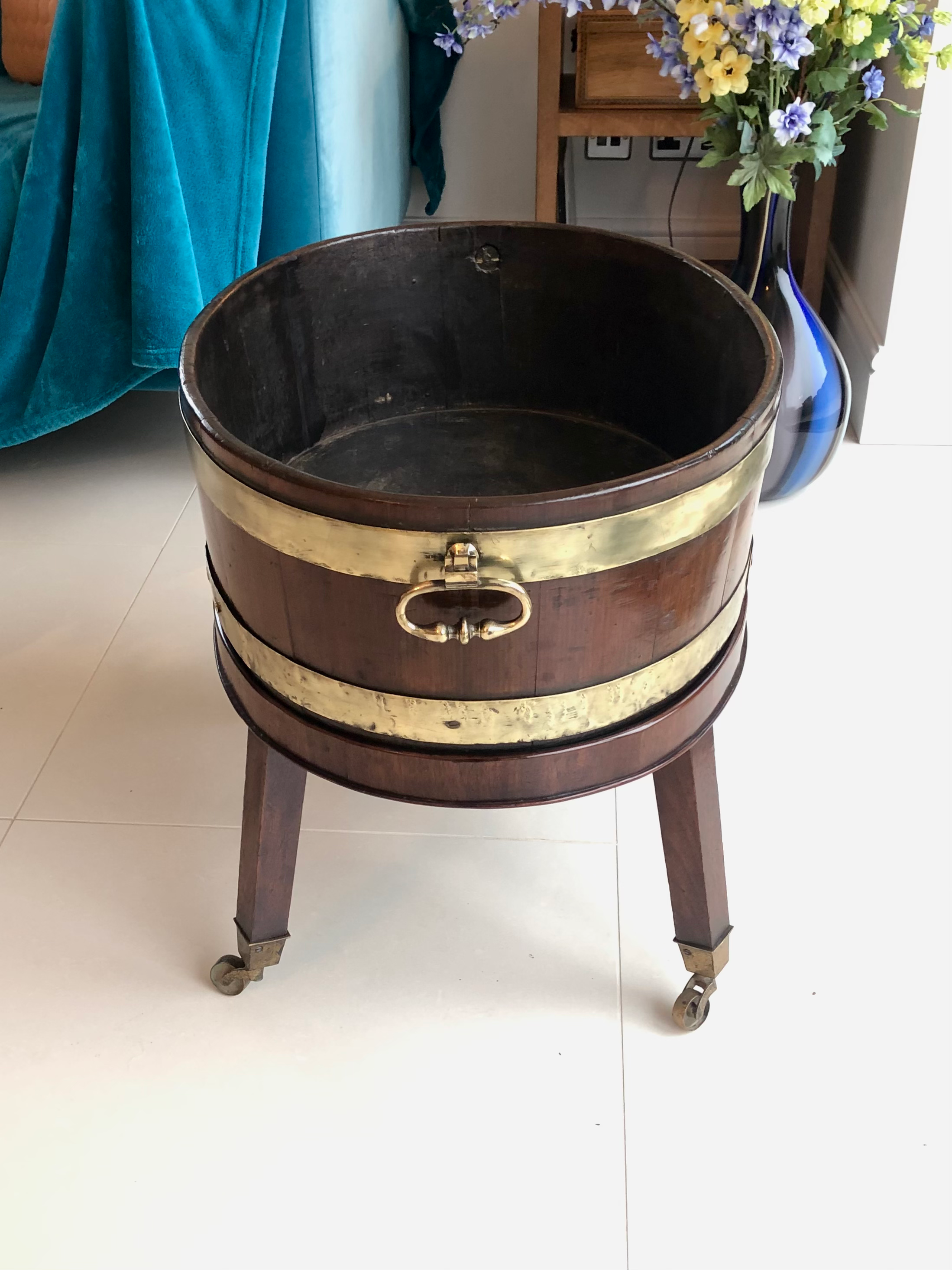 George III Mahogany Brass Bound Oval Wine Cooler on Stand