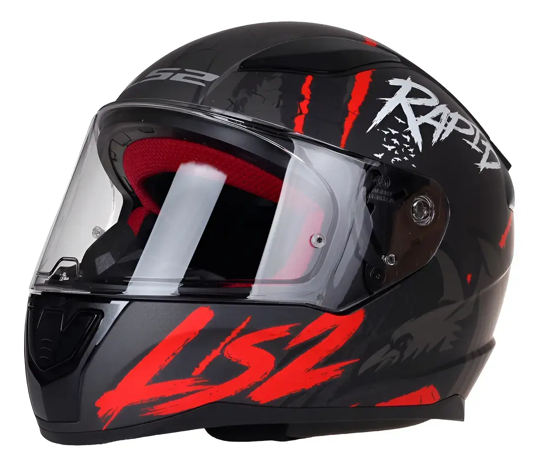 CASCO CERRADO LS2 RAVEN NGO-BCO-ROJ-MATE