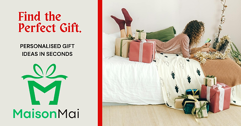 Maison Mai logo with woman buying gifts online