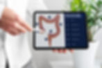 Doctor pointing to bowel image on an iPad