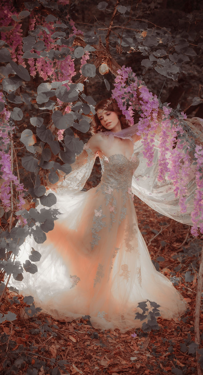 HARLOW A whimsical fairytale sleeping beauty style photoshoot with purple wisteria
