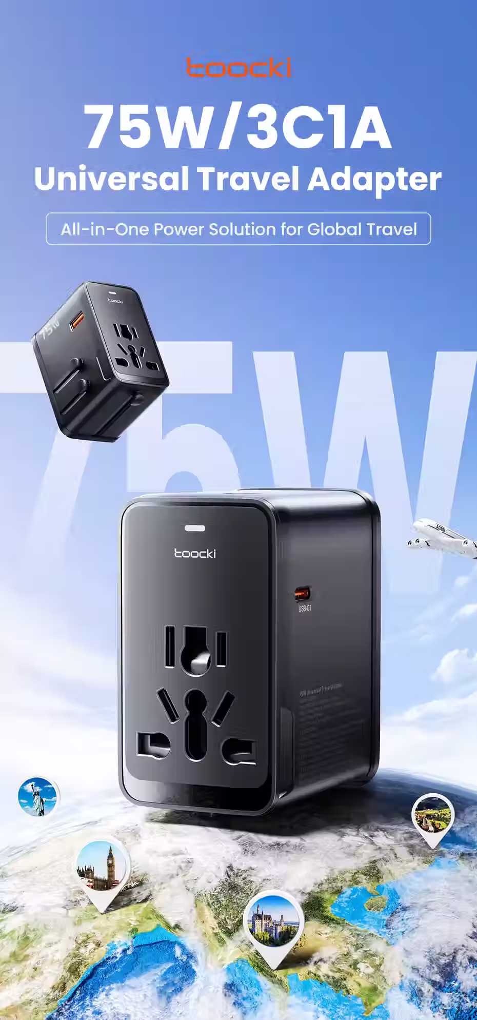 Adaptador Universal de Viagem 75w TOOCKI