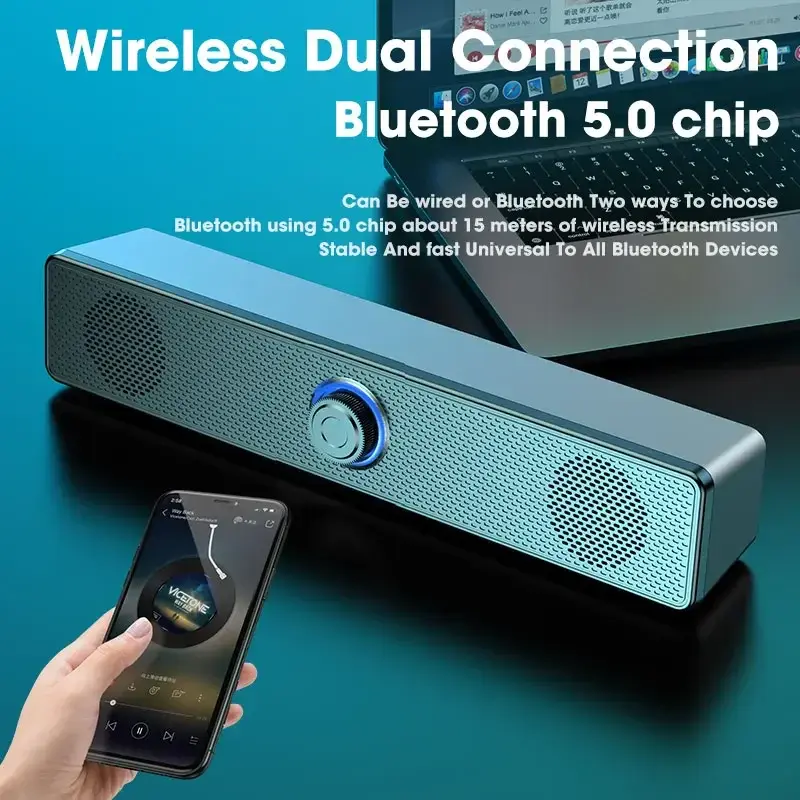 Thumbnail: PC Soundbar Wired and Wireless Bluetooth Speaker USB 