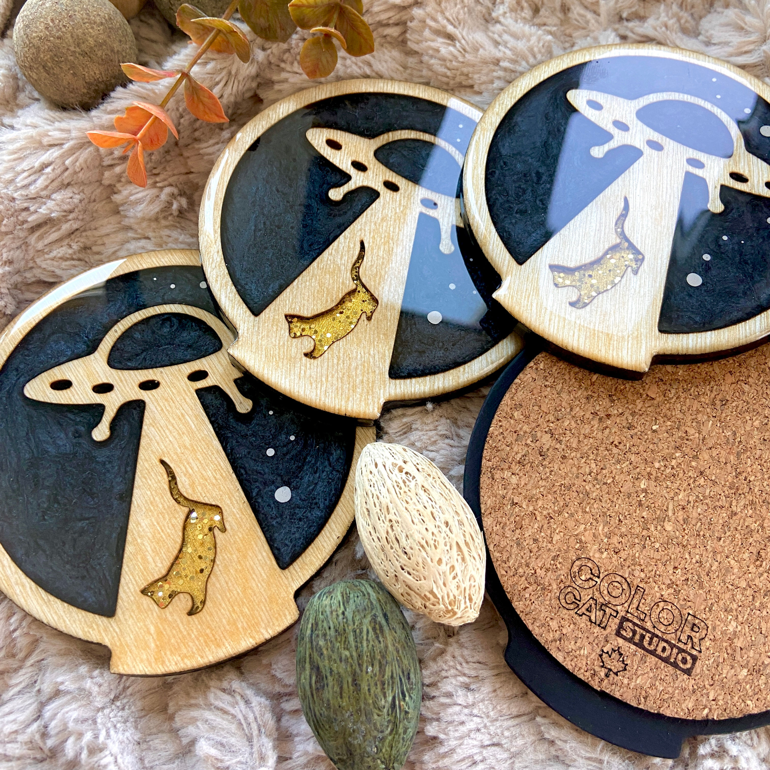 Alien Cat Abduction Coasters