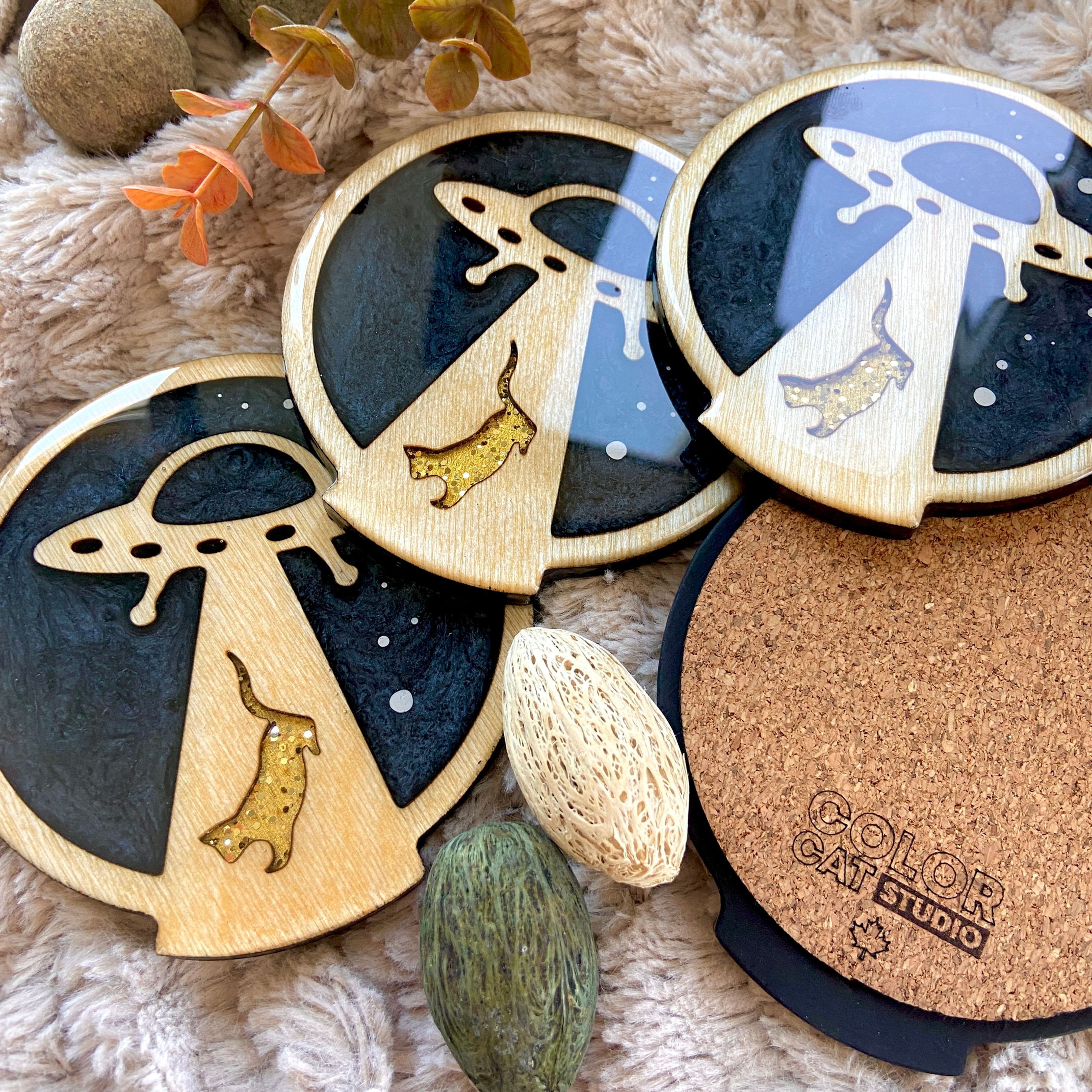 Alien Cat Abduction Coasters