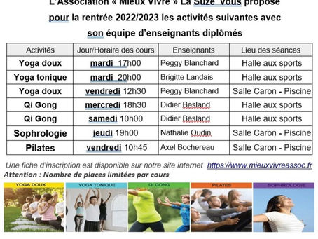 Reprise des cours Mieux Vivre