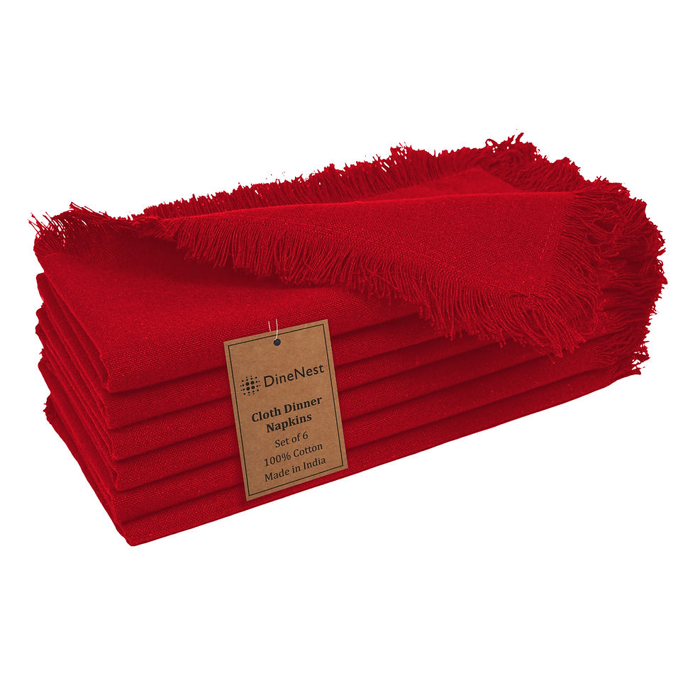 Thumbnail: 100% Cotton Cloth Dinner Napkins with Fringes Set of 6 - 20x20
