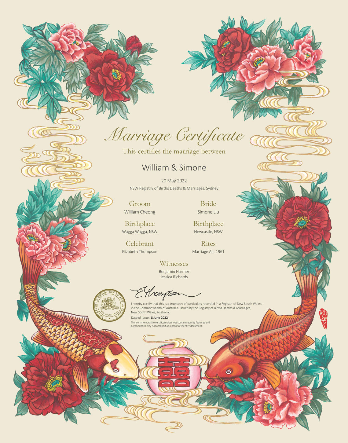 Double Happiness Commemorative Marriage Certificate