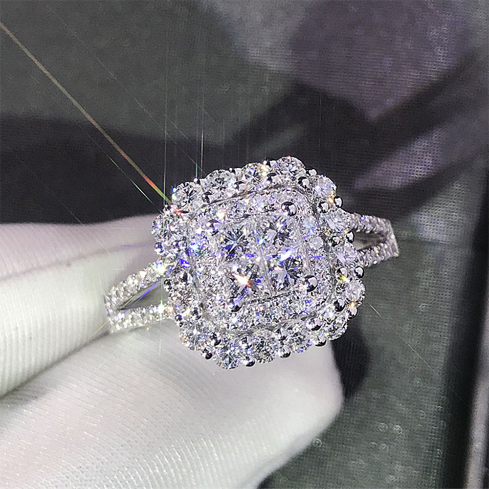 Huitan Gorgeous Square Shape Women Ring Full Bling Iced Out Micro Pave Crystal Z