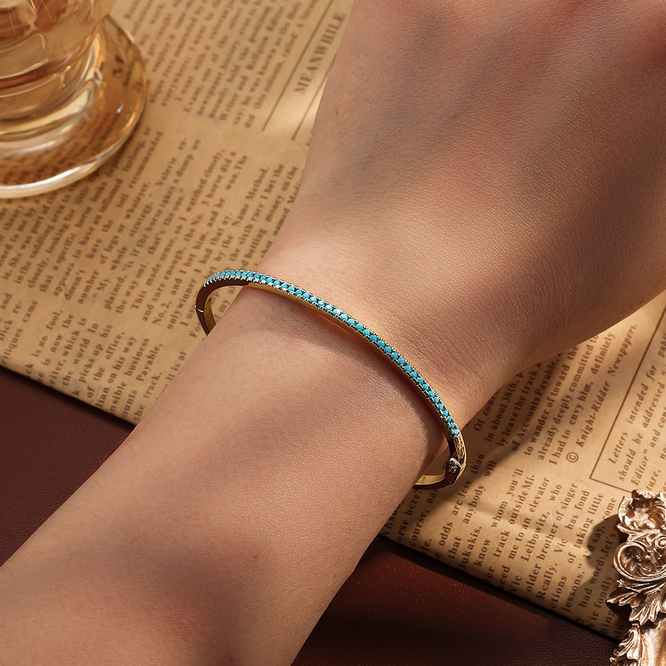 ZAKOL Brand New Blue Turquoise Micro-intact Zircon Bracelet Bangle for Women Shi