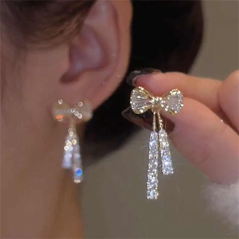 Fashion Bow Crystal Zircon Earrings For Women Trendy Party Jewelry Ear Accessori