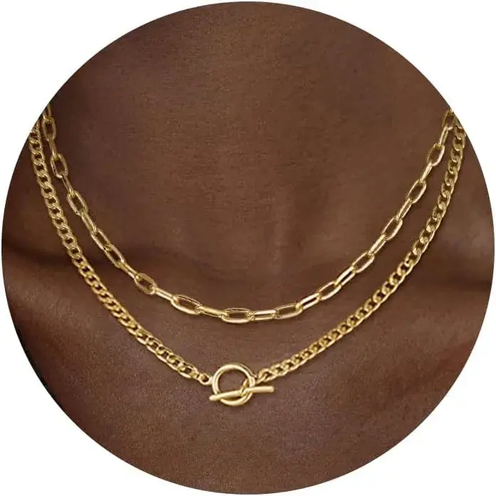 Gold Layered Necklace for Women K Gold Plated Necklace Women Cuban Link Papercli