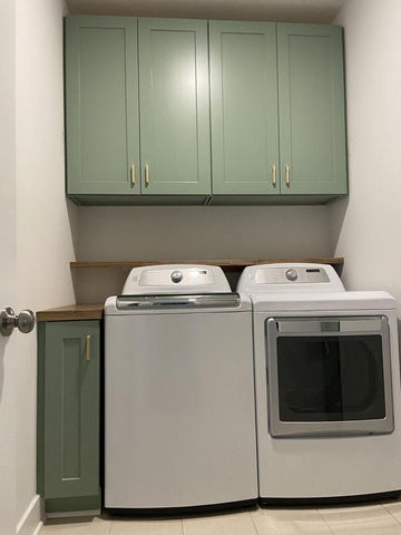Green Laundry Room Cabinetry & Shelving