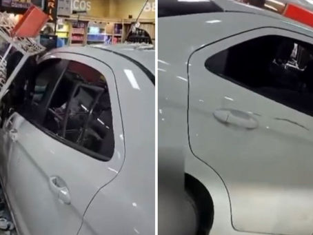 Carro invade loja de conveniência em posto de combustível na Avenida Paralela e causa danos