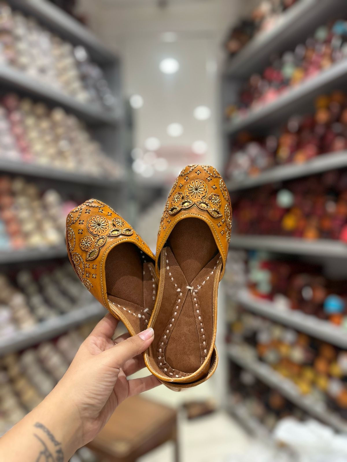 Mustard Floral Handcrafted Leather Jutti