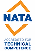 NATA logo accredited for technical competence yellow and blue no background