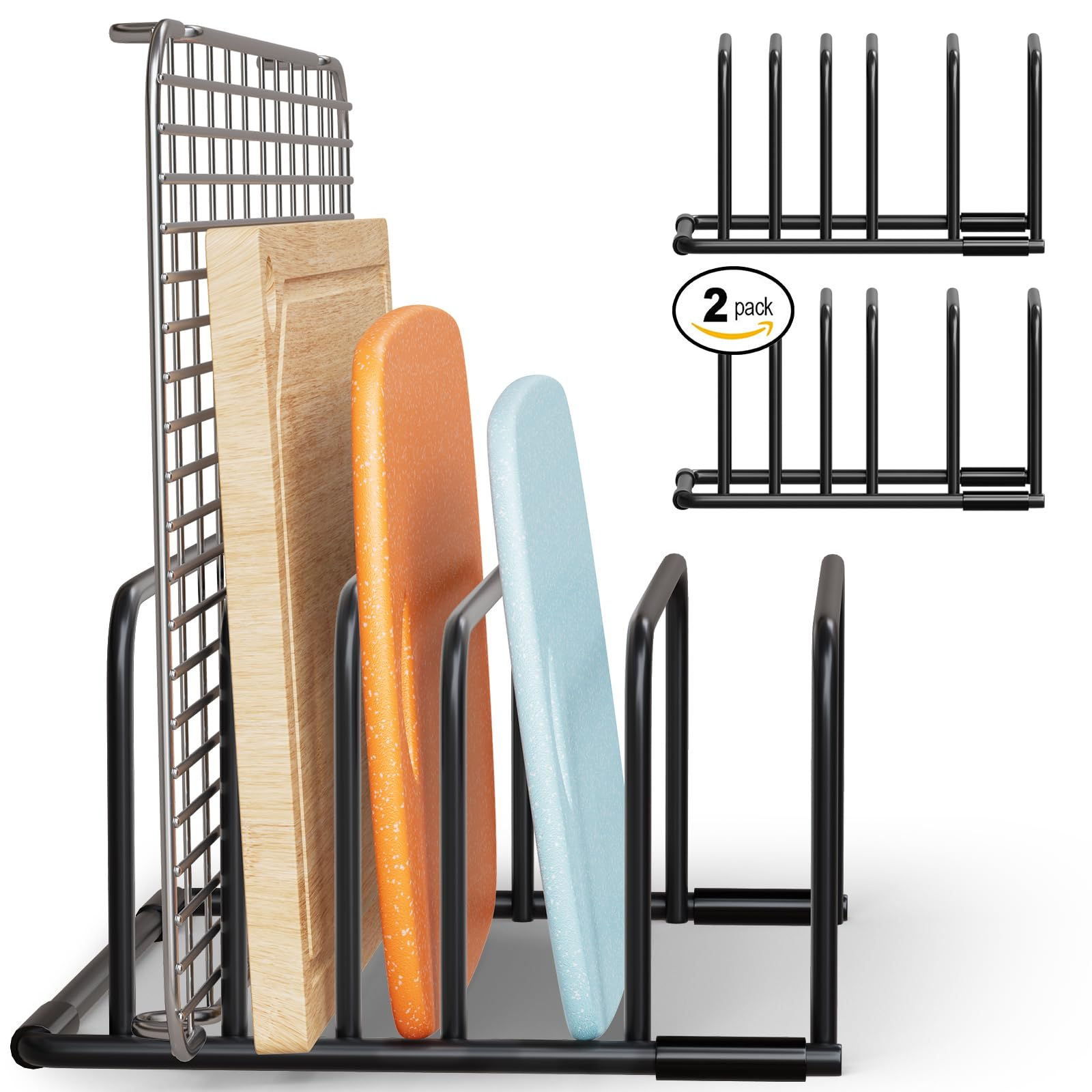 SAGLAU Heavy-Duty 5-Slot Cutting Board Organizer Rack Space-Saving Kitchen Stora