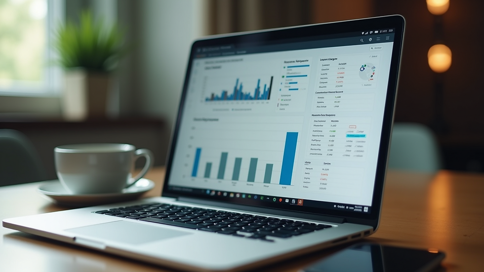 Close-up view of a laptop screen showing business analytics dashboard