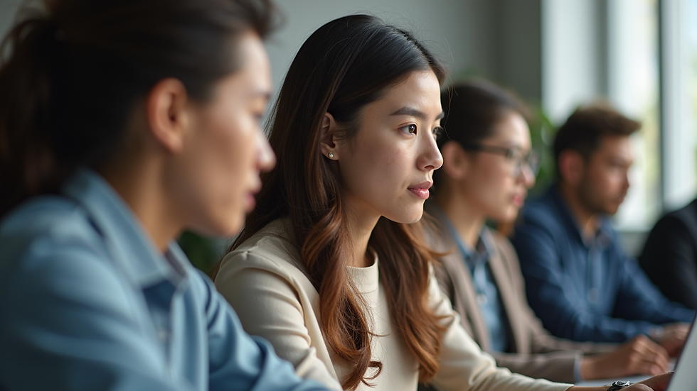 Eye-level view of a diverse group of health tech entrepreneurs collaborating online