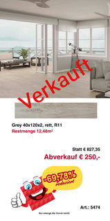 Feinsteinzeug-Fliese Grey 40×120 cm R11 – Restposten 12,48 m² – Abverkauf € 250,-