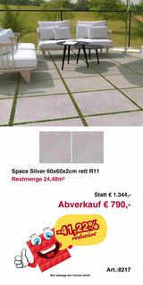 Space Silver 60x60x2 cm 2 cm starke Bodenplatte für Außenbereich 8217