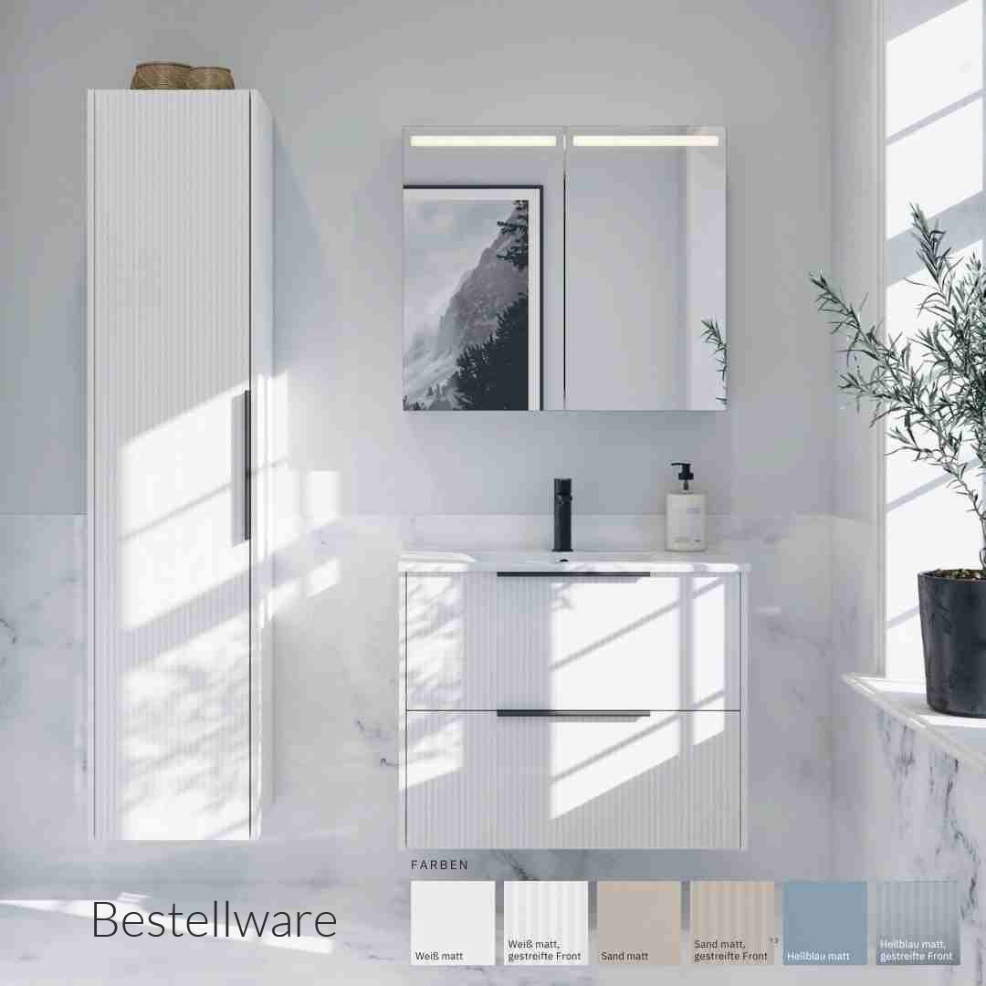 Badmöbel-Set 80 cm – Weiß Matt, Gestreift mit LED-Spiegelschrank