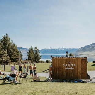 Mobile Sauna by lake and mountains