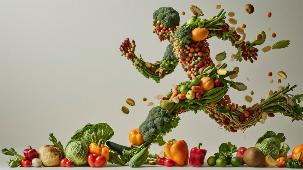 Alimentazione velocisti uomo figura fatta di verdura