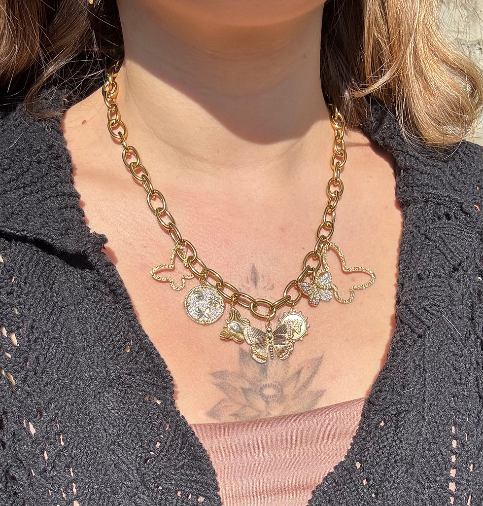 Collier papillons dorés acier inoxydable et plaqué or 18k