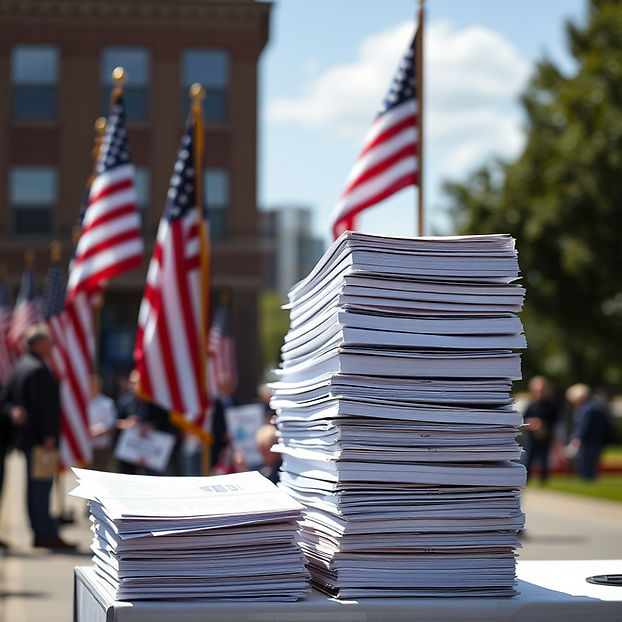 stack of petitions, american flag behind.jpg