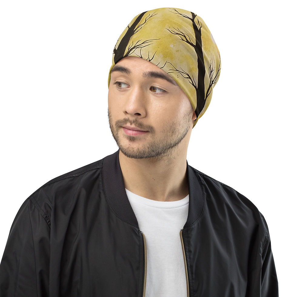 Thumbnail: All-Over Print Beanie, tree beany, yellow beany, 