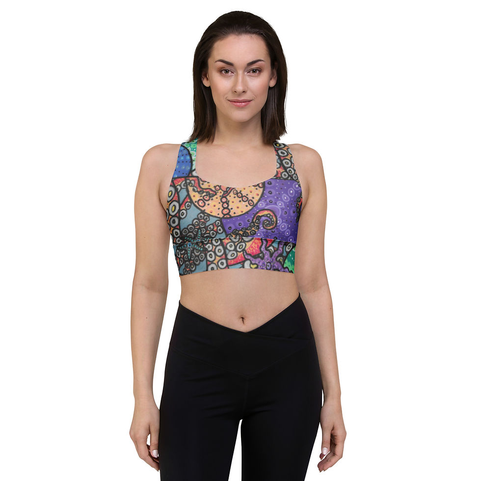 Thumbnail: ocean Recycled Longline Sports Bra, octopus bra, sea star bra