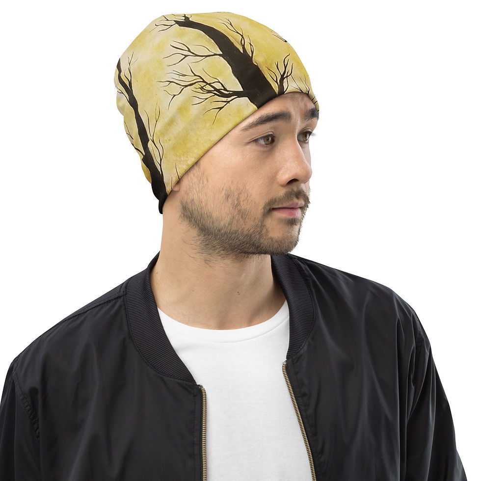 Thumbnail: All-Over Print Beanie, tree beany, yellow beany, 