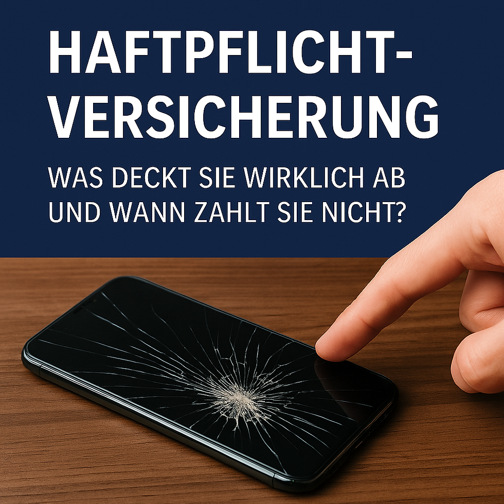 Ein kaputtes Handy auf einem Tisch. Ein Finger zeigt auf den Schaden am Display in Bezug auf ein Thema der Haftpflichtversicherung