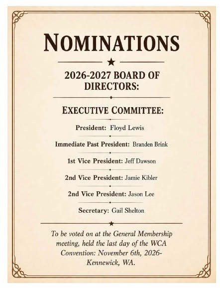 Nominations for the 2026-2027 WCA Board of Directors