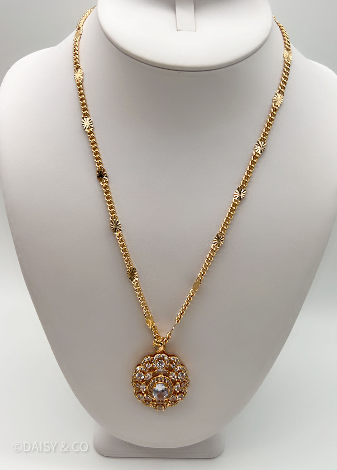 18K Gold Plated Bohemian Flower CZ Pendant Necklace
