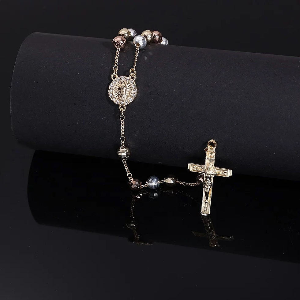 Miniatura: Gold Plated Tricolor Virgen Mary Rosary Jesus Crucifix
