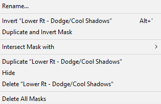 Lightroom Classic menu showing the option to invert a mask group