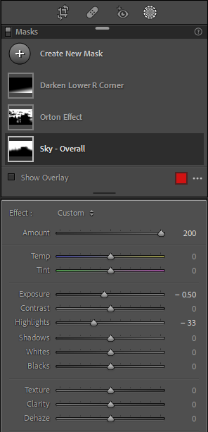 Lightroom Classic masking amount slider at 200