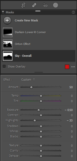 Lightroom Classic masking Amount slider set to 50