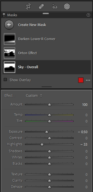 Lightroom Masking Amount slider set to 100