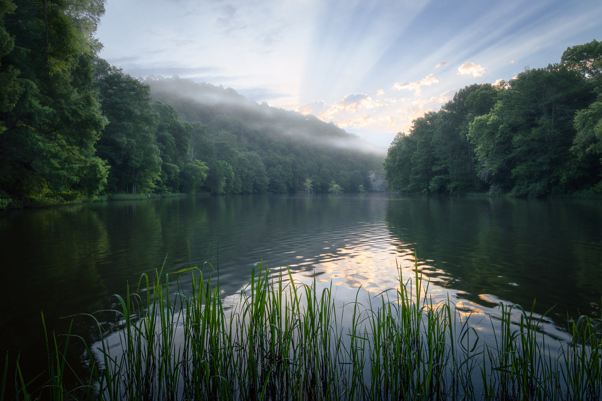 Sunrise over the Mountain Fork River in Beavers Bend State Park in Oklahoma