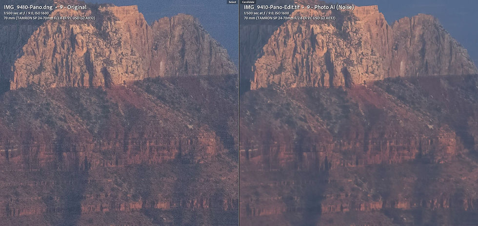 Topaz Photo AI results compared to a noise raw file
