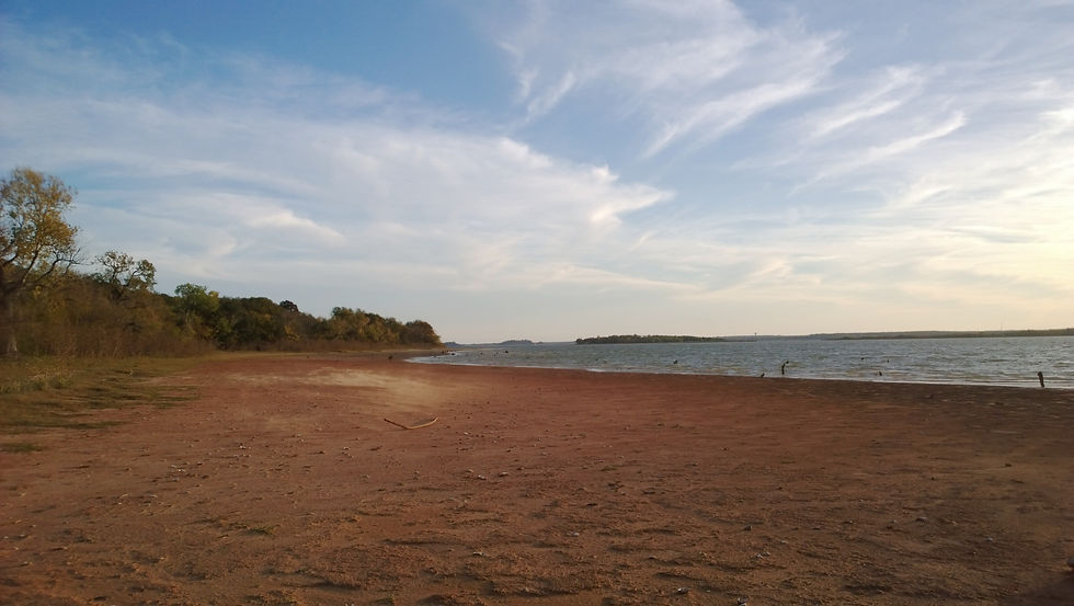 A sandy beach at Eagle Mountain Lake in Fort Worth, Texas